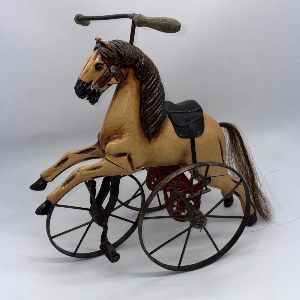 20th Century velocipede tricycle 17x15in Wood & Cast Iron Horse Children's Toy